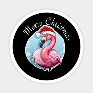 Pink Flamingo Wearing Santa Hat - Merry Christmas (White Lettering) Magnet